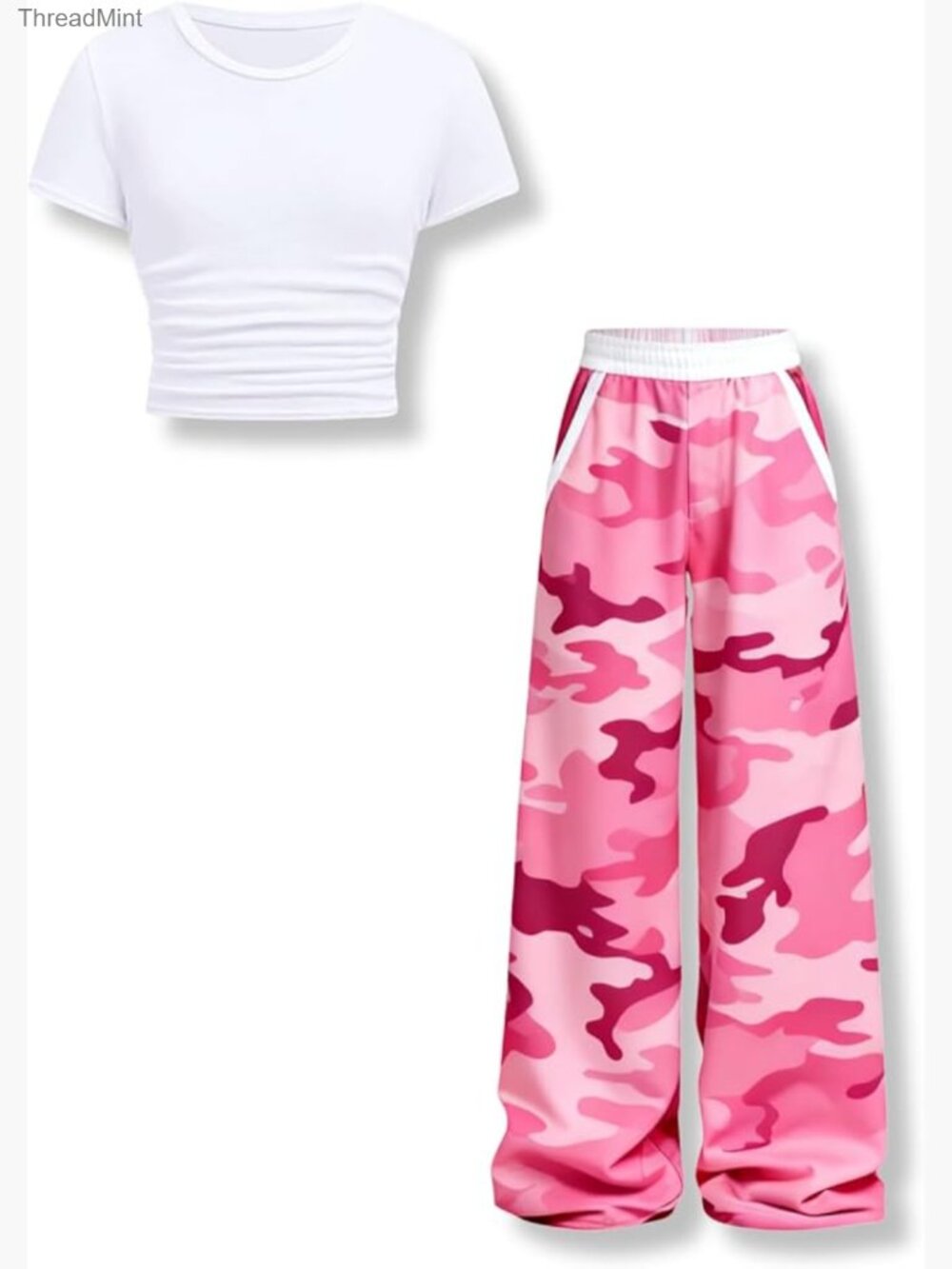 2 Piece Set: Short Sleeve Tee & Camo Pants, Girls 7-14Y